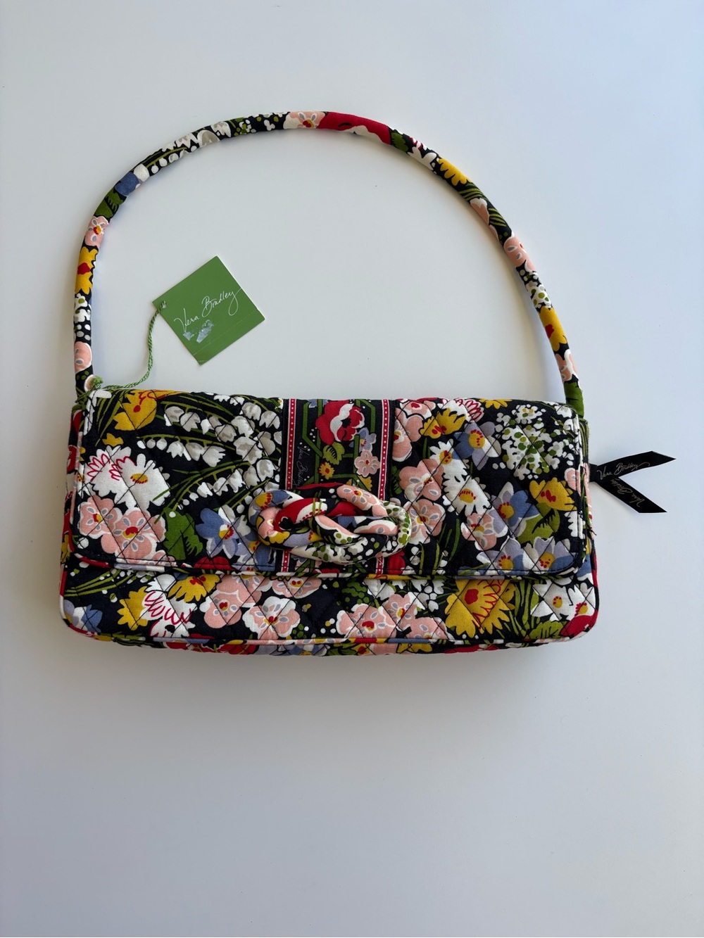 NWTVera Bradley Knot Just a Clutch Black w/ Colorful Floral Accents Shoulder Bag